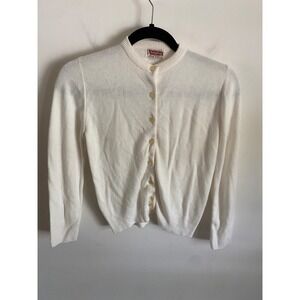 Vintage Honeylane Sears White Orlon Acrylic Button Front Cardigan Sweater L